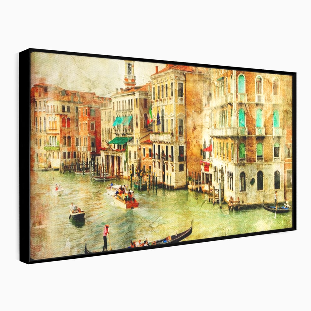 Tablou canvas cu tablou pictura canal venetia, in rama de aluminiu negru